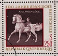 Stamp issued in the Austrian shows Equestrianism and horse riding Spanish Horse Riding School in Vienna - At Long Rein