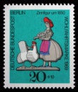 Stamp issued in Germany - Berlin shows Farmer lady approx. 1850, Welfare: Pewter Models series