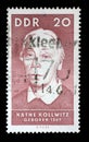 Stamp issued in Germany - Democratic Republic DDR shows Kathe Kollwitz 1867-1945, painter and graphic artist Royalty Free Stock Photo