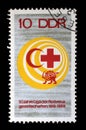 Stamp issued in Germany - Democratic Republic DDR shows Red Cross and Red Crescent, the 50th Anniversary of Red Cross