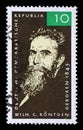 Stamp issued in Germany - Democratic Republic DDR shows Wilhelm Conrad Roentgen, 120th Birthday