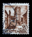Stamp issued in Germany - Wurttemberg, Allied Occupation 1945-1949 shows City Gate from Wangen