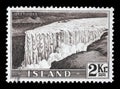 Stamp issued in Iceland shows Dettifoss, Electricity and waterworks series