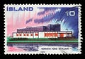 Stamp issued in Iceland shows The Nordic House in Reykjavik
