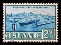 Stamp issued in Iceland shows the 175th Anniversary of Reykjavik