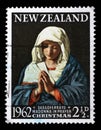 Stamp issued in New Zealand shows praying Madonna, series Christmas