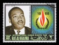Stamp issued in the Ras al Khaimah shows Martin Luther King 1929-1968, International Human Rights Year