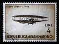 Stamp issued in San Marino shows Glenn Curtiss June Bug, Vintage Aircraft Series