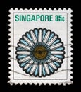 Stamp issued in the Singapore shows Chrysanthemum frutescens, Flowers and Fruits series