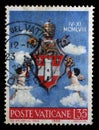 Stamp issued in Vatican shows Coat of Arms of Pope Johannes XXIII, Pope Coronation