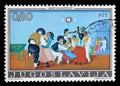 Stamp issued in Yugoslavia shows Naive Art `Children`s Dance`, by Jano Knjazovic