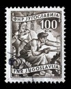 Stamp issued in Yugoslavia shows Steel worker, Local Economy series Royalty Free Stock Photo