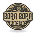 Stamp or label with the name of Bora Bora, Pacific Paradise