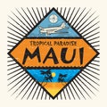 Stamp or label with the name of Maui Island, Hawaii