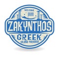 Stamp or label with the name of Zakynthos, Greek Island Paradise Royalty Free Stock Photo