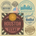 Stamp or label set with text Houston, Texas