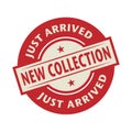 Stamp or label with the text New Collection, Just Arrived Royalty Free Stock Photo