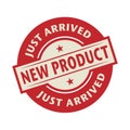 Stamp or label with the text New Product, Just Arrived Royalty Free Stock Photo