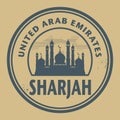 Stamp or label with text Sharjah, United Arab Emirates