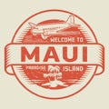 Stamp with the text Welcome to Maui, Paradise island