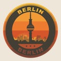 Stamp or label with TV tower and word Berlin inside