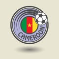 Stamp or label with word Cameroon, football theme