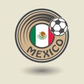 Stamp or label with word Mexico, football theme