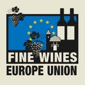 Stamp or label with words Fine Wines, Europe Union Royalty Free Stock Photo