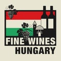 Stamp or label with words Fine Wines, Hungary Royalty Free Stock Photo