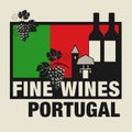 Stamp or label with words Fine Wines, Portugal Royalty Free Stock Photo