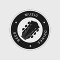 Stamp logo for music pub. Guitar neck silhouette