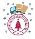 Stamp merry christmas, delivery truck