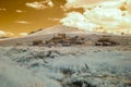 Stamp mill on hillside in Bodie, California in infrared Royalty Free Stock Photo