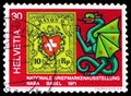 Stamp MiNr. CH 8 and dragon, Stamp exhibition NABA serie, circa 1971