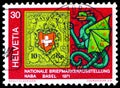 Stamp MiNr. CH 8 and dragon, Stampexhibition NABA serie, circa 1971