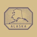 Stamp with the name and map of Alaska, United States