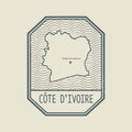 Stamp with the name and map of Cote d Ivoire