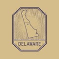 Stamp with the name and map of Delaware, United States