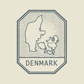 Stamp with the name and map of Denmark, vector Royalty Free Stock Photo