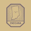 Stamp with the name and map of Indiana, United States
