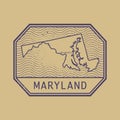 Stamp with the name and map of Maryland, United States Royalty Free Stock Photo