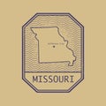 Stamp with the name and map of Missouri, United States