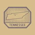 Stamp with the name and map of Tennessee, United States