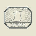Stamp with the name and map of Trinidad and Tobago