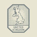 Stamp with the name and map of United Kingdom Royalty Free Stock Photo