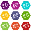 Stamp with plane and text Miami inside icon set color hexahedron Royalty Free Stock Photo