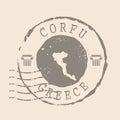 Stamp Postal of Corfu. Map Silhouette rubber Seal. Design Retro Travel. Seal Map Corfu of Greece grunge