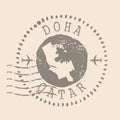 Stamp Postal of Doha is capital of Qatar. Map Silhouette rubber Seal. Design Retro Travel. Seal of Map Doha grunge