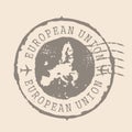 Stamp Postal of European Union. Map Silhouette rubber Seal. Design Retro Travel. Seal of Map European Union grunge