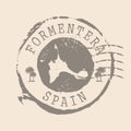 Stamp Postal of Formentera. Map Silhouette rubber Seal. Design Retro Travel. Seal Map Formentera of Spain